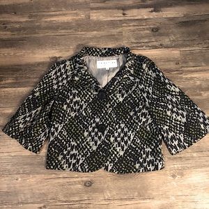 Trina Turk abstract houndstooth viscose cropped blazer dark academia sz 2